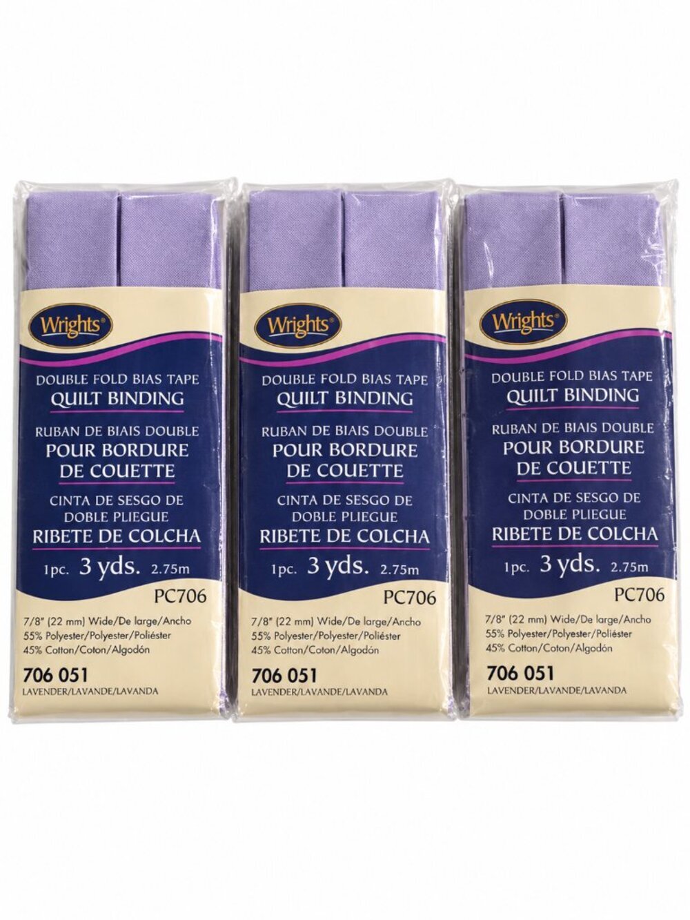 Wrights Lavender 051 Double Fold Quilt Binding 7/8” x 3 Yards Lot of 3